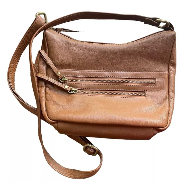 Great American Leather Works Brown Crossbody Purse Zip Pockets Adjustable READ - Picture 1 of 8